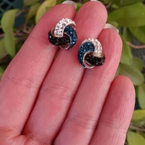 Pierced Crystal Knot Earrings | EUC | Royal Blue, Silver & Black